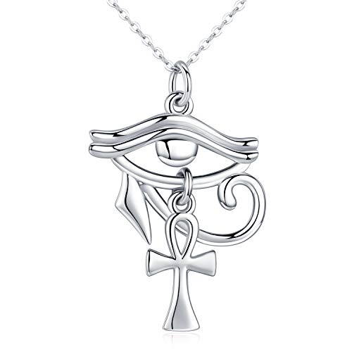 TANGPOET Eye of Horus with Ankh Pendant Necklace for Women Men 925 Sterling Silver Egyptian Protection Jewelry Gift for Birthday Christmas