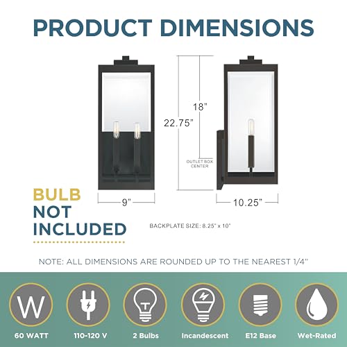 Image of Quoizel Westover 22.75 inch Outdoor Wall Lantern, Western Bronze | 2-Light, Clear Beveled Glass, E12 Base, ETL Damp Rated