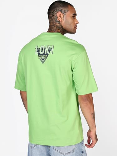 Image of Bewakoof X Marvel Loki Men's Cotton Graphic Print Oversized Fit Half Sleeve Round Neck T-Shirt | Casual Wear | Street Wear | Oversized t Shirt for Men Cotton | Baggy