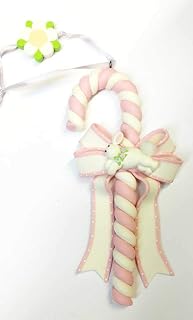 Clay Dough Candy Cane Ornament (Pink Bunny)