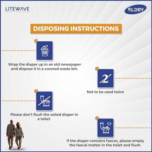 Eldry Adult Diaper, Tape Style, Medium (M) Size, 30 Count, Unisex, Waist Size (28-42 inches | 71-105 cm), Super Absorbent Core, Wetness Indicator, Overnight Protection, Pack of 3