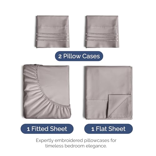 Image of Full Size 4 Piece Sheet Set - Ultra Soft & Cooling Sheets - Thistle Purple | Fits 8 Inch to 16 inch Mattress, Wrinkle Free & Fade Resistant with Deep Pockets, Breathable, Comfy Hotel Luxury Bedding