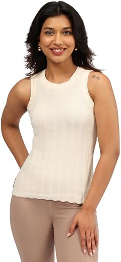 BlissClub Move All Day Rib Tank Top | 100% Cotton | High Neck | Ribbed Fabric | Snug fit | Breathable