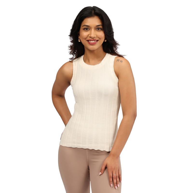 Image of BlissClub Move All Day Rib Tank Top | 100% Cotton | High Neck | Ribbed Fabric | Snug fit | Breathable