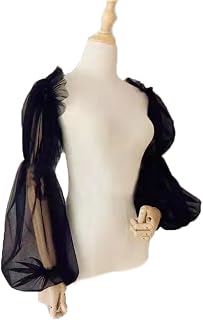 2 Paar Abnehmbare Puffärmel für Hochzeitskleid Schwarz Brautärmel Tüll Armel mit Spandex Band Durchsichtige Armstulpen Armabdeckung Brautzubehör Fingerlose Handschuhe Lange Fakeärmel für Damen