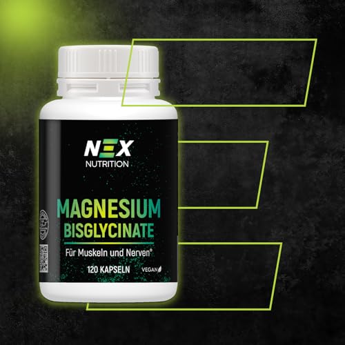 NEX Magnesium Bisglycinat hochdosiert 300mg | vegan & ohne Zusatzstoffe | besonders gut verträglich | für Muskeln, Nerven & Energie | Chelat-Form | bei Stress & Sport | 120 Kapseln (1)