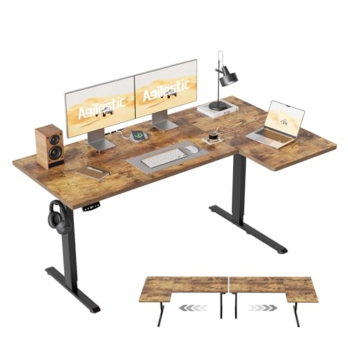 Image of Agilestic 55 Inch Reversible L Shaped Standing Desk, Electric Height Adjustable Desk with Memory Preset, Sit Stand Up Computer Workstation for Home Office, Splice Board, Rustic Brown