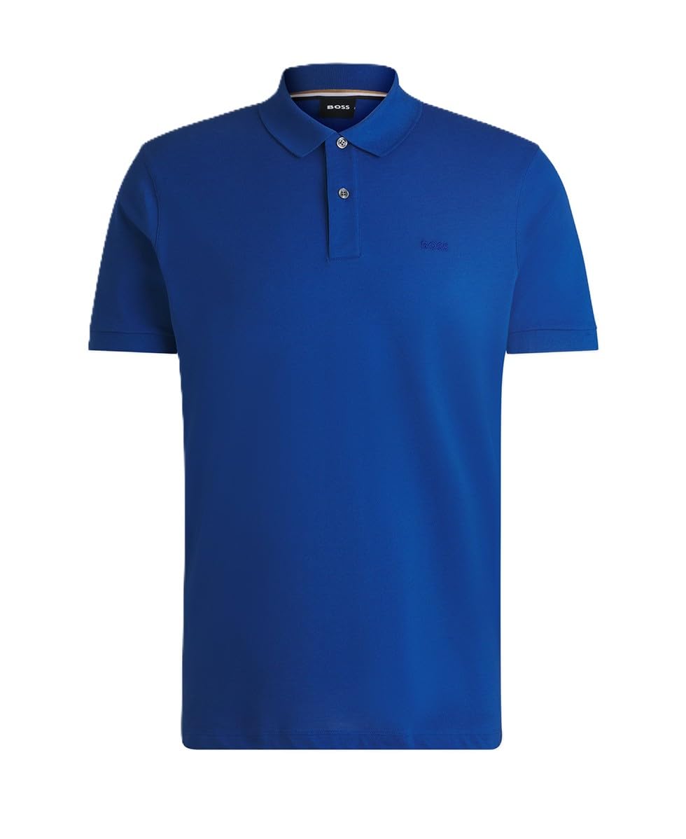 Boss Polo para hombre, azul real, manga corta, con logotipo bordado, estilo casual elegante