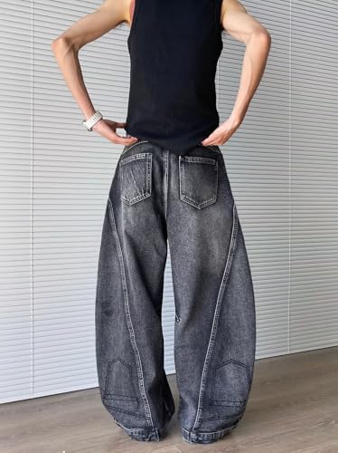Baggy Jeans for Women Men Y2K Ripped Wide Leg Vintage Grunge Barrel Pants Hip Hop Harajuku Streetwear with Pockets4