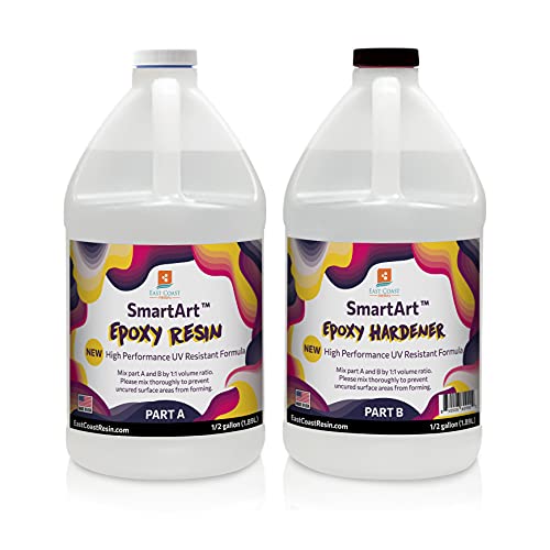 SmartArt Epoxy Resin 1 Gallon Kit | Easy to Use, Crystal Clear, Super Glossy, Durable, UV Resistant | For Arts & Crafts, Jewelry, Tabletops, Casting Molds, DIY - (1 2 gallon + 1 2 gallon)
