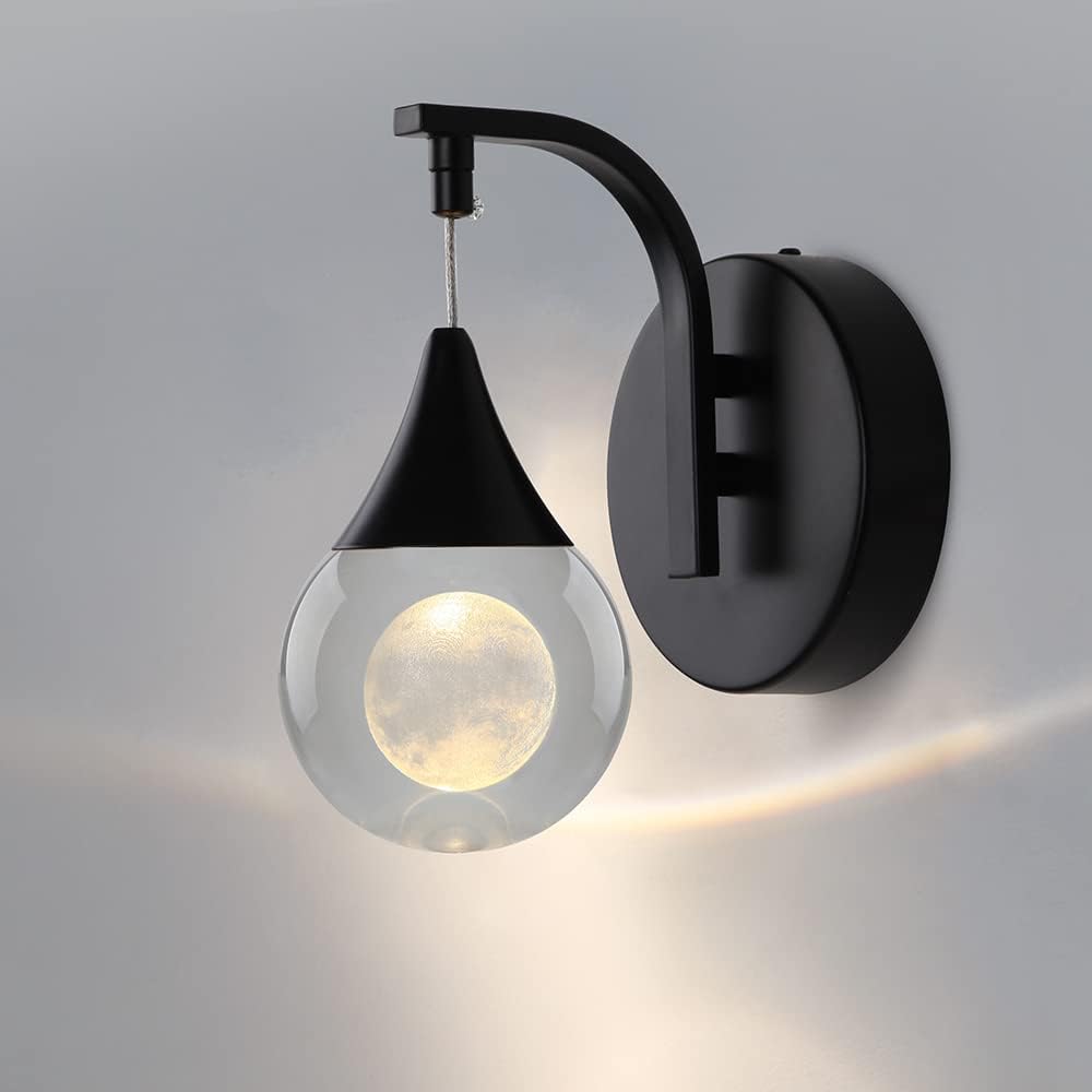Sedelan Moon Crystal Wall Sconces, Modern LED Wall Lighting, 5W Dimmable Wall Light for Bedroom Bedside Bathroom Living Room Corridor, Matte Black