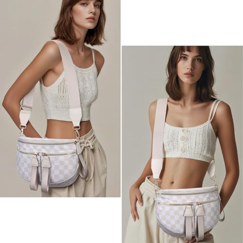 Image of hibear Checkered Crossbody Bag Spacious Bum Bags for Women Nylon Crossbody Fanny Packs Checkered Purse Belt Wallet