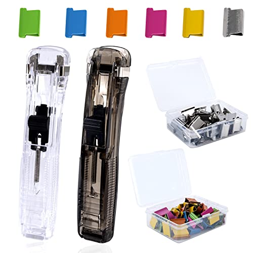 AWAVM Clam clip dispenser Verschluss Clips 2 Stücke Tragbarer Fast Clam Clip Spender&100 Edelstahl-Metallklammern Geeignet für Küchen Büros Schulen und andere Orte Kunststoff-Nachfüllheftklammern