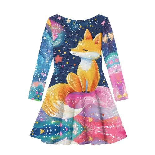 Spring Crew Neck Long Sleeve Flowy Midi Fall Dresses for Girls Soft Comfy Cute Print A Line Fit and Flare Dress2