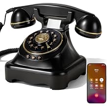 Bluetooth Landline Phone, Retro Rotary Phone with Speakerphone, Music Playback, Voice Assistant Wake-Up, USB Charging for Home Office, Living Room, Bedside Large Black