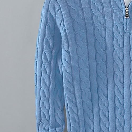 Maiyifu-GJ Men's Quarter Zip Sweater Cable Knit Sweater Mock Neck Polo Sweater Casual Pullover Sweater3