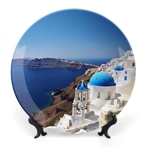 Plato decorativo Bone China vista isla Santorini 6 pulg miniatura 1