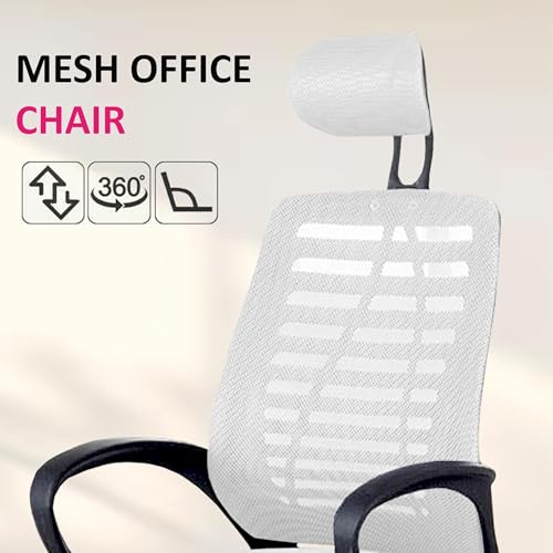 Image of Casa Copenhagen,Mesh Office Desk,Rocking Ergonomic Computer Chair Adjustable High with Headrest and Comfortable Armrest Swivel Chair - Snow White & Black Handle