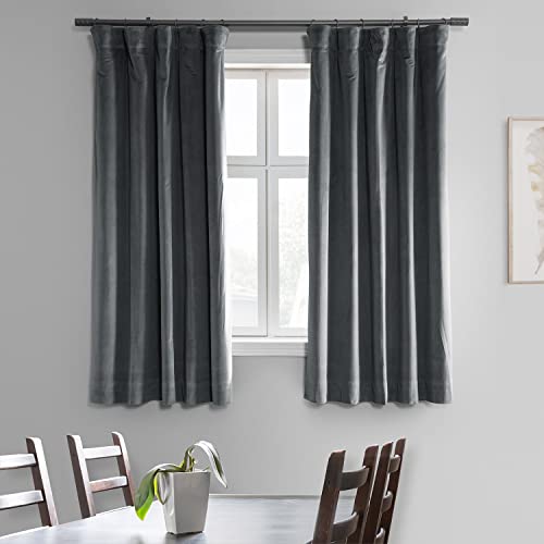 HPD Half Price Drapes Signature Velvet Thermal Blackout Curtains for Living Room 63 Inch Long (1 Panel) Rod Pocket Insulated Blackout Curtains for Bedroom Window Curtains, 50W x 63L, Natural Grey