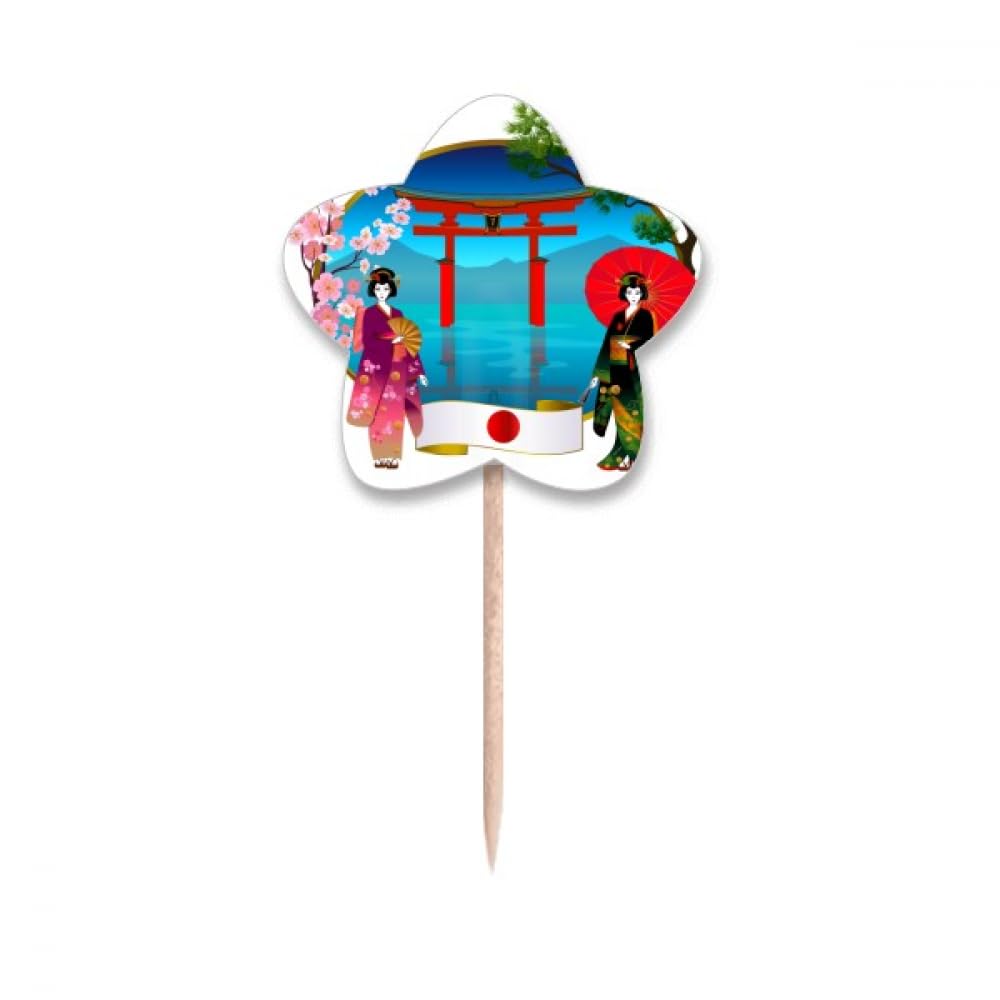 Cure-dents parapluie japonaise étoile lable et pique cupcake bois