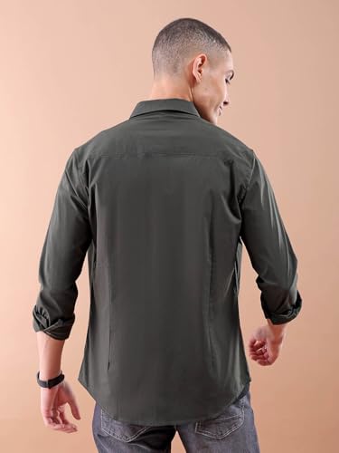 Image of The Indian Garage Co Men's Cotton Slim Fit Solid Full Sleeves Spread Collar Casual Shirt