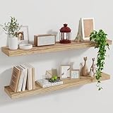 Marsmiles Wood Floating Shelves for Wall Set of 2, 36 Inch Wide Rustic Wooden Floating Shelves, Invisible Wall Mounted Display for Living Room Bedroom Kitchen Bathroom Office, Carbonized Black