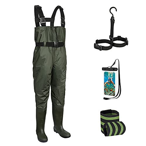 Bootfoot Chest Waders 2-Ply Nylon/PVC Lightweight Fishing & Hunting Waders with Waterproof Insulated Cleated Boots for Men and Women…