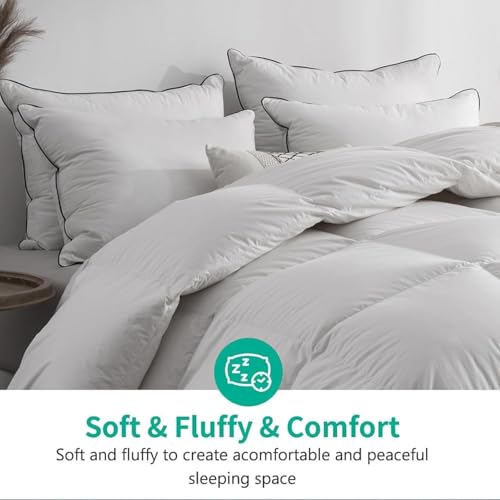 APSMILE Heavyweight Feather Down Comforter Oversized King Size - 100% Organic Cotton Quilted Thicker Winter Warmest Duvet Insert for Colder Weather/Sleepers (120x98, Ivory White)