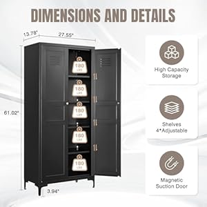 Yizosh Metal Pantry Cabinet, Tall Kitchen Pantry Storage Cabinet with Doos and Adjustable Shelves - 61" Black Cupboard Cabinet for Kitchen, Living Room, Dining Room, Home Yizosh Metal Pantry Cabinet Tall Kitchen Pantry Storage Cabinet with Doos and Adjustable Shelves 61 Black Cupboard Cabinet for Kitchen Living Room Dining Room Home