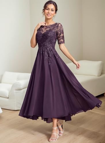 Orange Chiffon Mother of The Brides Dresses for Wedding Long Sequins Lace 3/4 Sleeves Formal Dresses 123