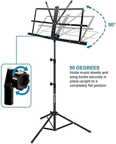 K KASONIC Music Stand, Kasonic 2 in 1 Dual-Use Folding Sheet Music Stand & Desktop Book Stand, Portable and Lightweight with Music Sheet Clip Holder