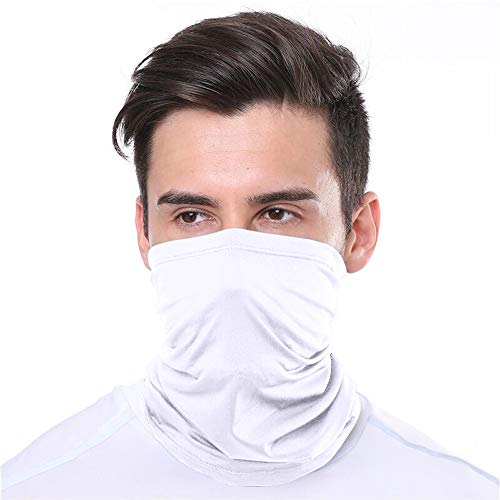 KUNSTIFY Chusta wielofunkcyjna ochrona ust | bandana dla mężczyzn i kobiet, szal kominowy, chusta na szyję, usta, nos, bawełna, biała, elastyczna, modna, oddychająca, nadaje się do prania (biała)