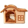 Jiupety Bear Cat Houses for Indoor Cats, Chimney Cute Cat Bed Cave, Enough Interior Space, Cartoon Soft Pet House Up to 3-15 lbs Puppy, Brown