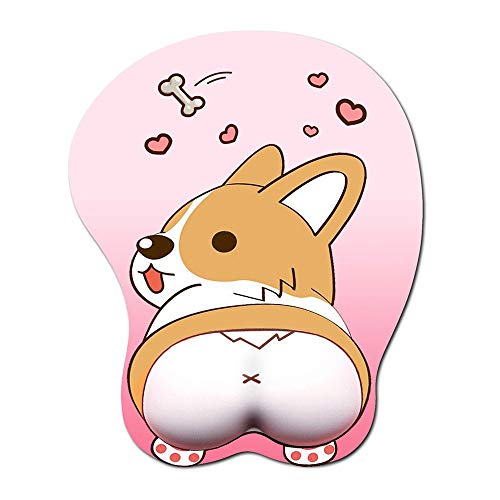 moptmos Ergonomic Mouse Pad with Gel Wrist Rest Support Anime Corgi Butt Mouse Pad for Computer, Laptop, Home & Office (Pink)