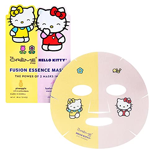 The Crème Shop® Hello Kitty Fusion Essence Mask Pineapple and Hyaluronic Acid - (3 Pack) Rich Antioxidant and Intensely Hydrates Sheet Mask Strengthens Skin Anti Aging Clear and Brighten skin
