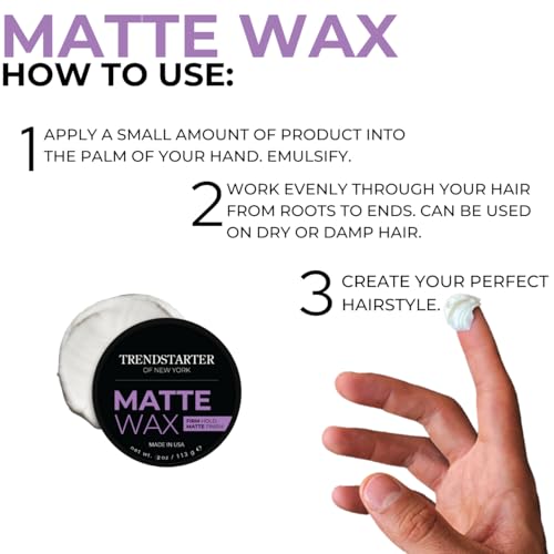 Image of TRENDSTARTER - Men's Firm Hold Travel-Size Pomade (2oz) - Matte Finish, Water-Based, Flake-Free Styling Wax for All Hair Types