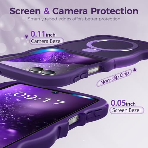 Image of Cute Wavy Magnetic Stand Case for Galaxy Z Flip 7 Fit for MagSafe, Purple