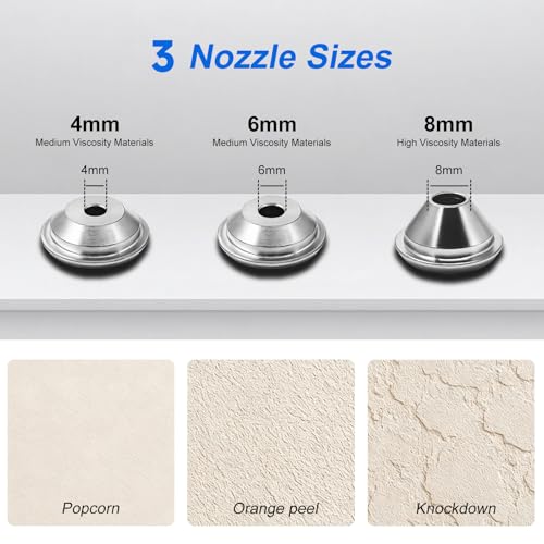 Image of Drywall Texture Spray Gun with 1.5 Gallon Hopper & 3 Nozzles (4.0mm /6.0mm /8.0mm), Air Texture Gun for Walls,Ceiling,Stucco Mud,Knockdow,Orange Peel Include Elbow Hose,Texture Sponge,Putty Knife (Blue)