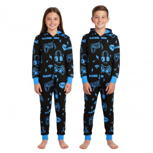 A2Z 4 Kids Baumwoll-Schlafanzug für Kinder, bequemes Einteiler-Lounge-Wear, Spiel-Einmaldruck, bequeme Kinder-Nachtwäsche, Geschenke für Mädchen und Jungen, Alter 2-13, blau, 11-12 Jahre