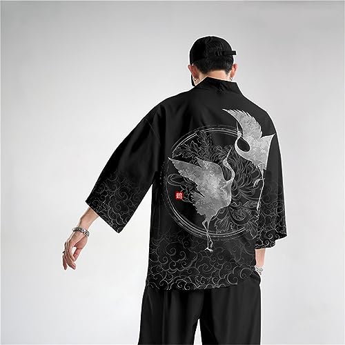 Japanese Clothes Kimono for Men Chinese Style Printed Streetwear Cardigan Suits Stylish Open Front Coat & Shorts4