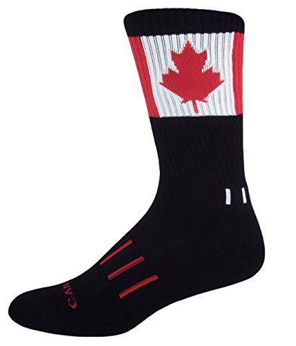 Black with Red Maple Leaf Canada Flag Crew Socks2