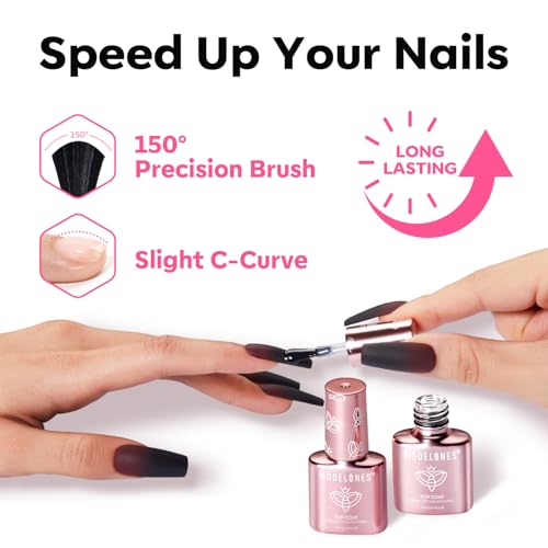 Image of modelones Gel Top Coat and Base Gel Polish, 3 PCS Clear Glossy and Chrome Proof Matte Top Coat No Wipe, Base Coat Nail Polish Upgrade Formula Pro Manicure Essential Kit Gift for Women Girls Starter