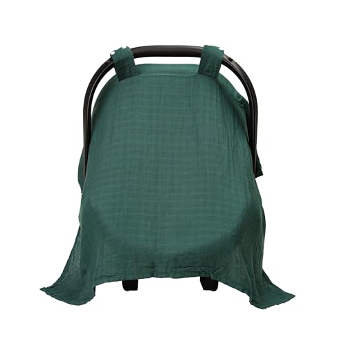 Image of Meracorallo Muslin Baby Car Seat Cover, Lightweight Breathable Soft Infant Carrier Cover Carseat Canopy for Baby Boys and Girls, Green