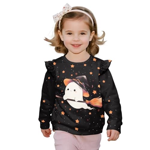 Girl Crewneck Sweatshirt Cute Ruffle Shoulder Long Sleeve Shirts Fall Spring Soft Warm Pullover Tops Age 1-8 Years