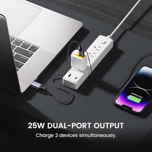 Image of DeperAI 25W 2-in-1 Fast Charger[MFi-Certified], Compatible with iPhone, Samsung, Oppo, Vivo, iPad, and Others, Wall Adapter GaN III PD3.0 Charger, Supports UFCS(Yellow)