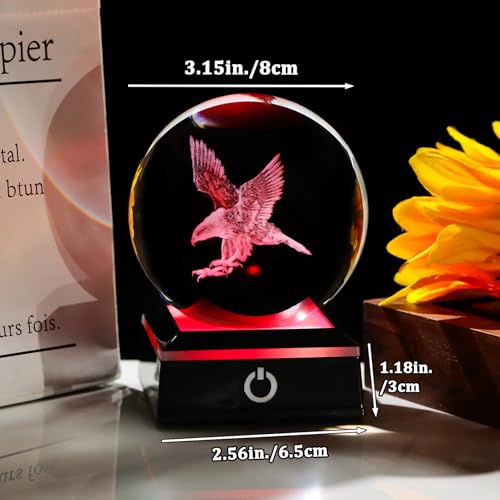 Image of Arikyrist 3D Eagle Figurine Crystal Ball with Colorful Light Base, Eagle Gifts for Women Men, Modern Home Office Decor