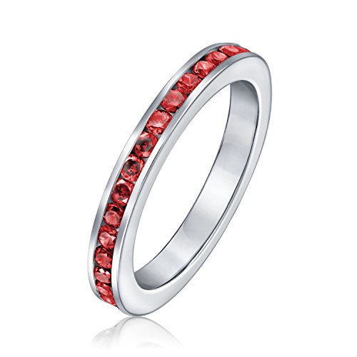 Cubic Zirconia Red Stackable CZ Channel Set Eternity Band Ring Simulated Ruby For Women For Teen 925 Sterling Silver