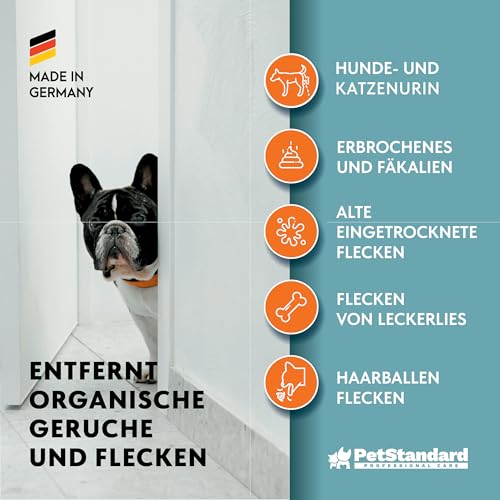 PetStandard Enzymreiniger – Geruchsentferner & Fleckenentferner für Katzenurin & Hundeurin 750ml | Extra Schaumkraft | Made in Germany