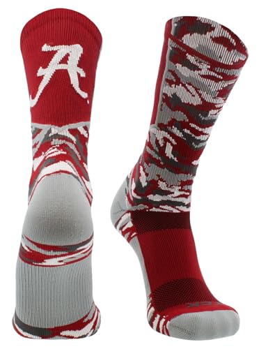 TCK Alabama Crimson Tide Socks Woodland Camo Crew - Crimson/White/Grey Medium