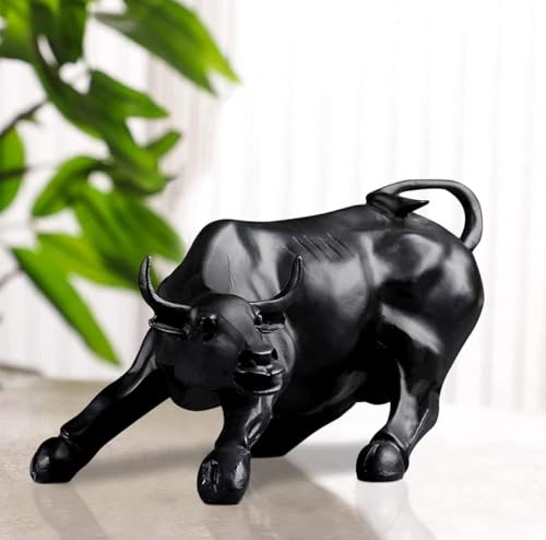 Image of UAG Exports Black Gloss Charging Bull Statue | Geometric Polyresin Bull Idol for Stock Market Success, Office Desk Decor, Trading Room Showpiece & Corporate Gifting (9 Inch)